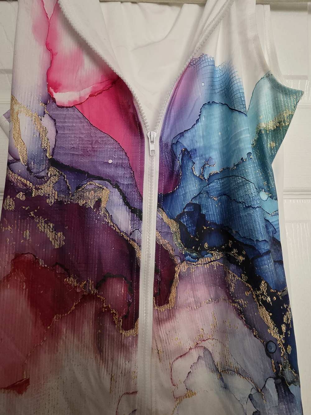 Multicolor Abstract Watercolor Zip-Front Women’s Dress